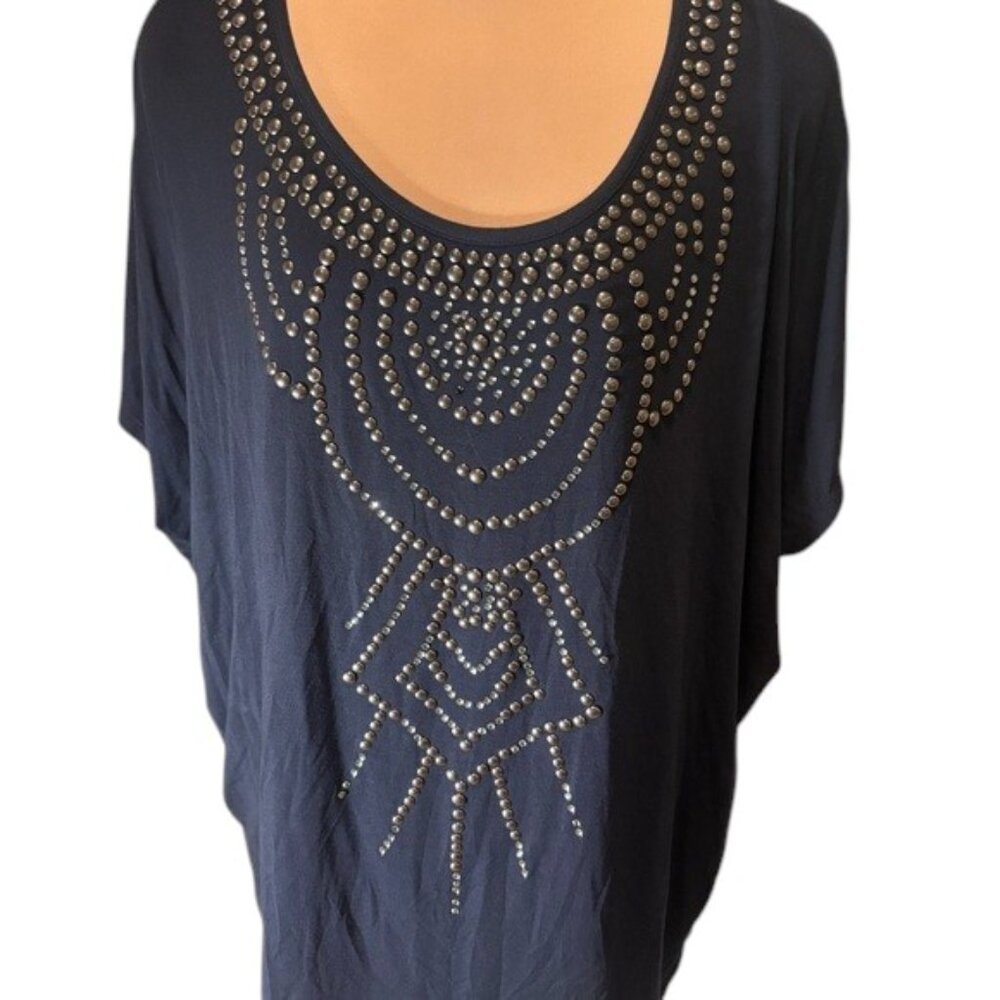 Haute Hippie Midnight Blue Studded Embellished Tunic Top Size S